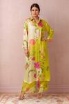 Buy_Paulmi And Harsh_Green Silk Embroidery Collared Floral Vine Printed Shirt Tunic And Pant Set_at_Aza_Fashions