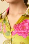 Paulmi And Harsh_Green Silk Embroidery Collared Floral Vine Printed Shirt Tunic And Pant Set_Online_at_Aza_Fashions