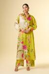 Paulmi And Harsh_Green Silk Embroidery Collared Floral Vine Printed Shirt Tunic And Pant Set_at_Aza_Fashions
