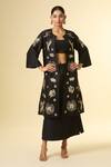 Shop_Paulmi And Harsh_Black Cotton Sequins, Zari Round , Scoop Bird Embroidered Jacket Set_Online_at_Aza_Fashions