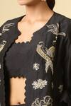 Paulmi And Harsh_Black Cotton Sequins, Zari Round , Scoop Bird Embroidered Jacket Set_at_Aza_Fashions