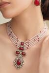 Shop_Joules by Radhika_Gold Plated Stones, Beads And Red Necklace Set_at_Aza_Fashions