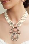 Shop_Joules by Radhika_Gold Plated Pearls, Stones And Pink Necklace Set_at_Aza_Fashions