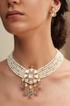 Buy_Joules By Radhika_White Pearls, Zari Polki Floral Necklace Set _at_Aza_Fashions