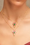 Shop_Joules By Radhika_Gold Plated Stones Triangle Layered Pendant Necklace _at_Aza_Fashions
