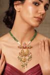 Buy_Joules By Radhika_Multi Color Stones, Beads Gold Finish Half Crescent Pendant Necklace _at_Aza_Fashions