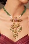 Shop_Joules By Radhika_Multi Color Stones, Beads Gold Finish Half Crescent Pendant Necklace _at_Aza_Fashions
