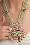 Shop_Joules By Radhika_Multi Color Stones, Beads Floral Cutwork Pendant Necklace _at_Aza_Fashions