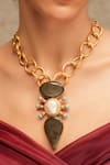 Shop_Joules By Radhika_Black Gold Finish Geometric Pendant Necklace _at_Aza_Fashions