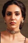Buy_Joules By Radhika_Gold Plated Imitation Diamonds Polki Choker And Earring Set_at_Aza_Fashions