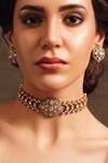 Shop_Joules By Radhika_Gold Plated Imitation Diamonds Polki Choker And Earring Set_at_Aza_Fashions