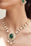 Shop_Joules By Radhika_Gold Plated Stones And Green Floral Necklace Set _at_Aza_Fashions