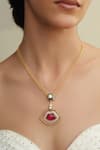 Buy_Joules by Radhika_Red Stones Gold Finish Anchor Pendant Necklace_at_Aza_Fashions