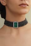 Shop Joules By Radhika Black Geometric Motif Green Stone Choker at Aza Fashions Shop_Joules By Radhika_Black Geometric Motif Green Stone Choker_at_Aza_Fashions