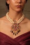 Buy_Joules By Radhika_Multi Color Beads, Stones Gold Finish Layered Pendant Necklace _at_Aza_Fashions