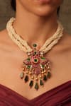 Shop_Joules By Radhika_Multi Color Beads, Stones Gold Finish Layered Pendant Necklace _at_Aza_Fashions