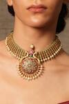 Shop Joules By Radhika Gold Plated Temple Carved Bead Choker at Aza Fashions Shop_Joules By Radhika_Gold Plated Temple Carved Bead Choker_at_Aza_Fashions