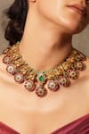 Shop_Joules By Radhika_Gold Plated Stone Embellished Peacock Choker _at_Aza_Fashions