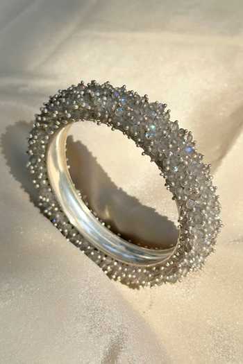Shop_Anuka Jewels_Silver Plated Lace Labradorite Embellished Bangle _at_Aza_Fashions