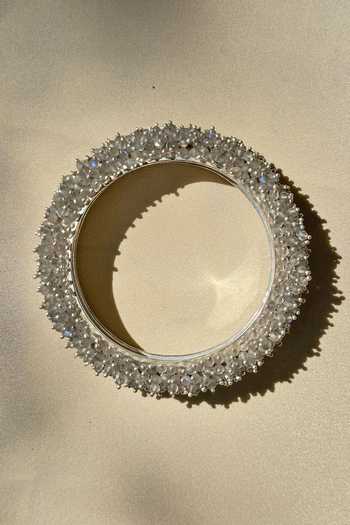 Anuka Jewels_Silver Plated Lace Labradorite Embellished Bangle _Online_at_Aza_Fashions