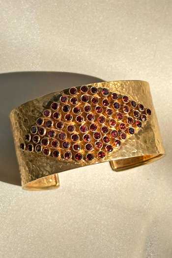 Shop_Anuka Jewels_Gold Plated Garnet Stone Cuff Bracelet _at_Aza_Fashions