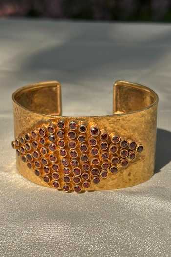 Anuka Jewels_Gold Plated Garnet Stone Cuff Bracelet _Online_at_Aza_Fashions