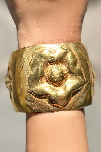 Buy_Anuka Jewels_Gold Plated Floral Hammered Textured Cuff _at_Aza_Fashions