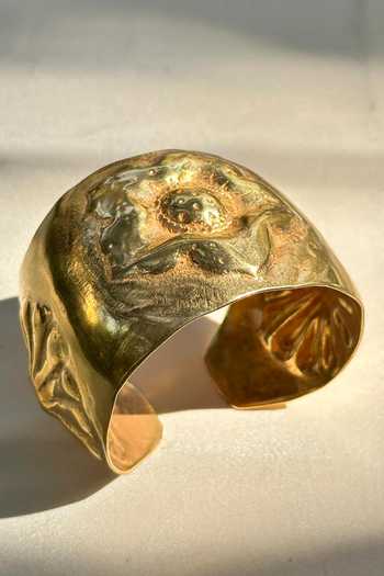 Shop_Anuka Jewels_Gold Plated Floral Hammered Textured Cuff _at_Aza_Fashions