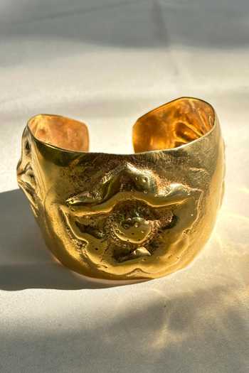 Anuka Jewels_Gold Plated Floral Hammered Textured Cuff _Online_at_Aza_Fashions