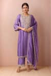 Buy_Samyukta Singhania_Purple Silk, Chiffon Beads, Embroidery Round Neck Zardozi Lavender Kurta Set _at_Aza_Fashions