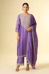 Shop_Samyukta Singhania_Purple Silk, Chiffon Beads, Embroidery Round Neck Zardozi Lavender Kurta Set _Online_at_Aza_Fashions