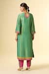 Shop_Samyukta Singhania_Green Cut Work, Embroidery Notched Neck Cutdana Kurta Set _at_Aza_Fashions