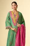 Buy_Samyukta Singhania_Green Cut Work, Embroidery Notched Neck Cutdana Kurta Set _Online_at_Aza_Fashions