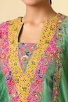 Shop_Samyukta Singhania_Green Cut Work, Embroidery Notched Neck Cutdana Kurta Set _Online_at_Aza_Fashions