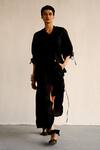 Buy_Ituvana_Black Silk Round Neck Drawstring Top And Wrap Skirt Set _Online_at_Aza_Fashions