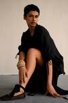 Shop_Ituvana_Black Silk Round Neck Drawstring Top And Wrap Skirt Set _Online_at_Aza_Fashions