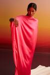 Shop_Ituvana_Pink Silk Embroidery Round Neck Watermelon Midi Dress _at_Aza_Fashions