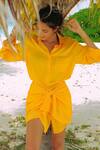Buy_Ituvana_Yellow Silk Collared Embroidered Sarong Shirt Dress _at_Aza_Fashions