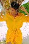 Shop_Ituvana_Yellow Silk Collared Embroidered Sarong Shirt Dress _at_Aza_Fashions