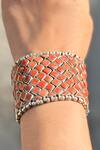 Buy_Anuka Jewels_Red Stones Coral Jaal Embellished Silver Bracelet_at_Aza_Fashions
