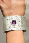 Buy_Anuka Jewels_Silver Plated Stones Amethyst Carved Cuff Bracelet _at_Aza_Fashions