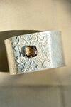 Shop_Anuka Jewels_Silver Plated Crystals, Stones Smokey Quartz Carved Cuff Bracelet _at_Aza_Fashions