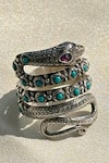 Shop_Anuka Jewels_Blue Semi Precious Stone Embellished Serpent Ring _at_Aza_Fashions