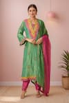 Buy_Samyukta Singhania_Green Cut Work, Embroidery Notched Neck Cutdana Kurta Set _at_Aza_Fashions