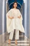 Buy_Prisho_Ivory Silk Embroidery Round Neck Floral Resham Kaftan And Pant _at_Aza_Fashions