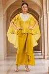Buy_Prisho_Yellow Organza Embroidery Sweetheart , Round Floral Kaftan Set _at_Aza_Fashions