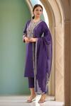 Buy_Prisho_Purple Cotton, Chiffon Embroidery Round Neck Floral Kurta Set _at_Aza_Fashions