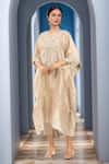 Buy Prisho Cream Tissue Embroidery Round Neck Floral Kaftan Set at Aza Fashions Buy_Prisho_Cream Tissue Embroidery Round Neck Floral Kaftan Set _at_Aza_Fashions