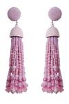 Shop_Bijoux By Priya Chandna_Pink Sequins, Crystals, Beads Embellished Long Tassel Earrings _at_Aza_Fashions
