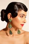 Buy_Bijoux By Priya Chandna_Green Crystals, Beads, Stones Floral Danglers With _at_Aza_Fashions